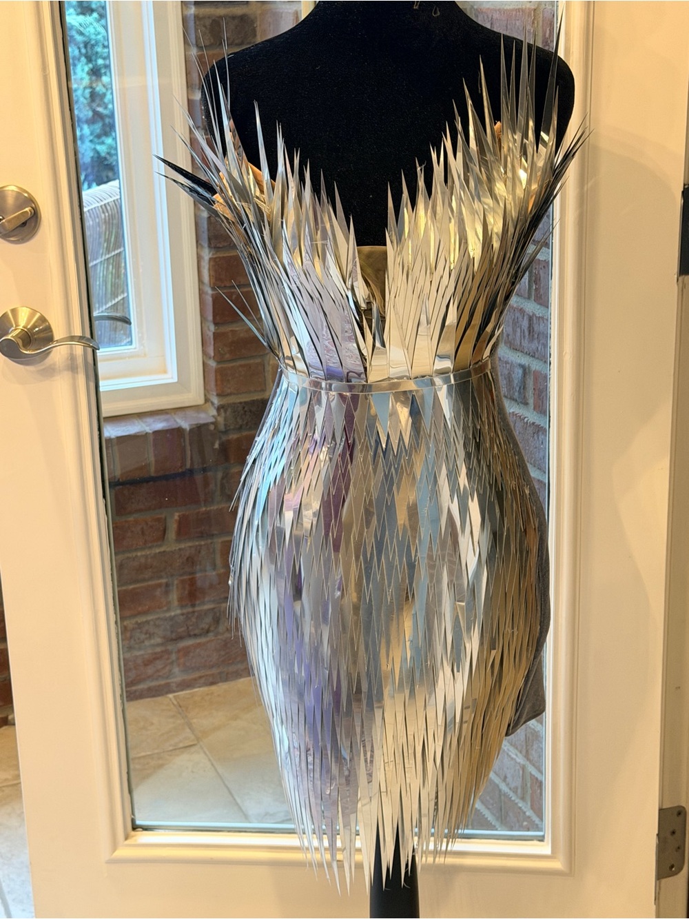 Silver Metallic Feather-Effect Cocktail Dress